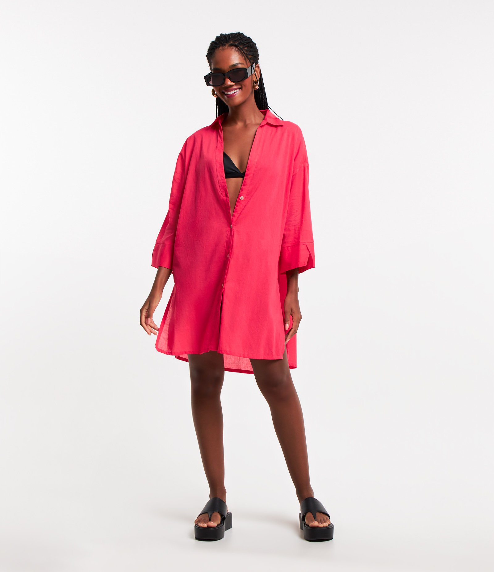 Saída de Praia Camisa em Voal com Mangas 3/4 2