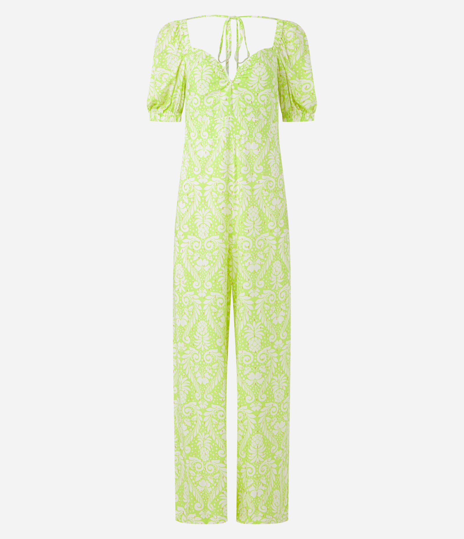 Macacão Longo em Viscose com Lastex e Estampa Tropical Verde 6