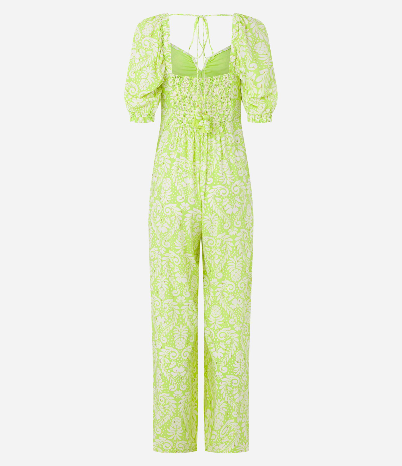 Macacão Longo em Viscose com Lastex e Estampa Tropical Verde 7