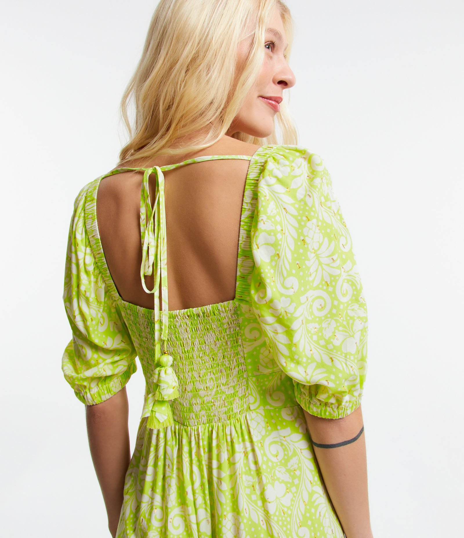Macacão Longo em Viscose com Lastex e Estampa Tropical Verde 5
