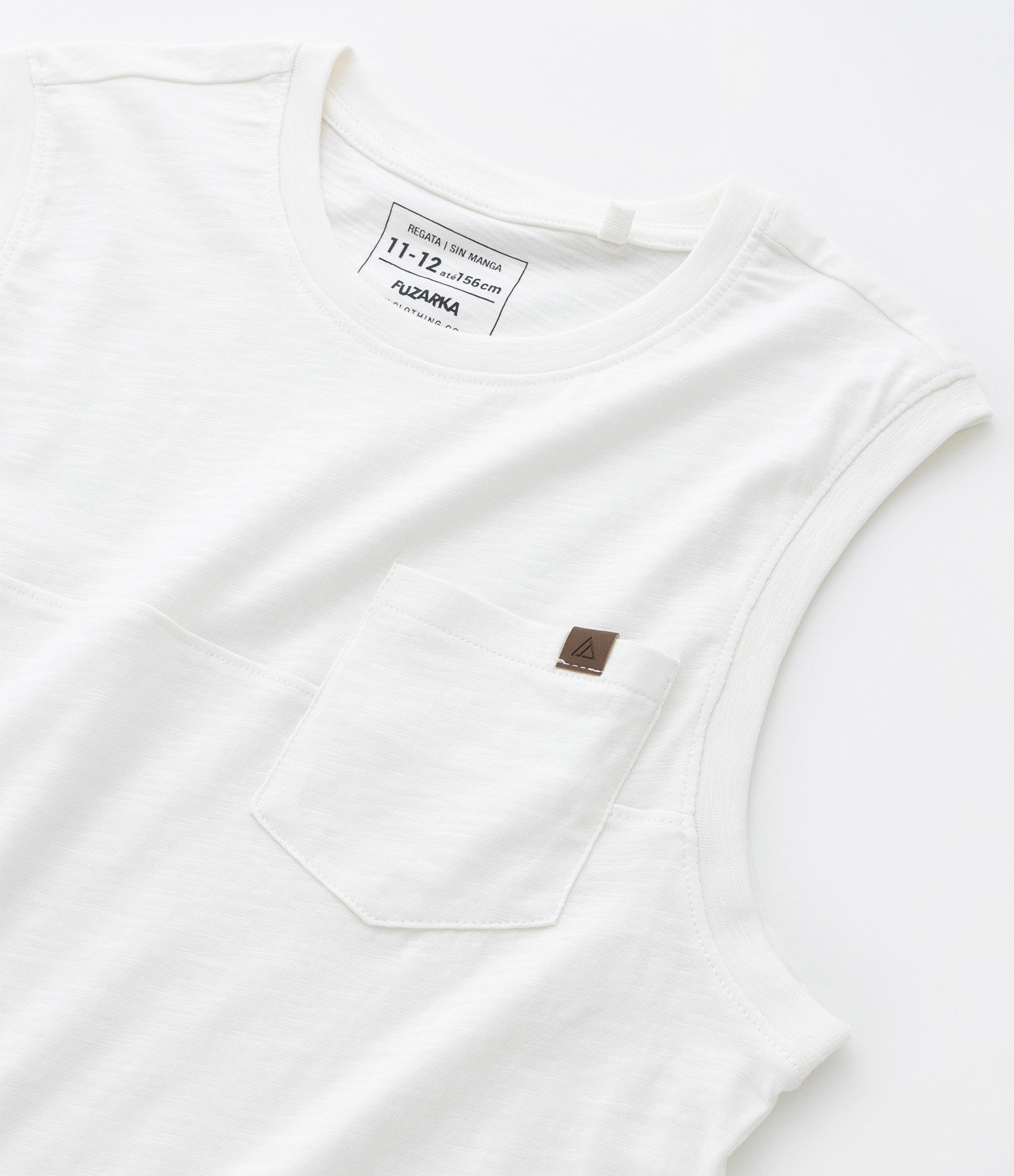 Regata Infantil em Flamê com Bolsinho - Tam 5 a 14 Anos Branco 5