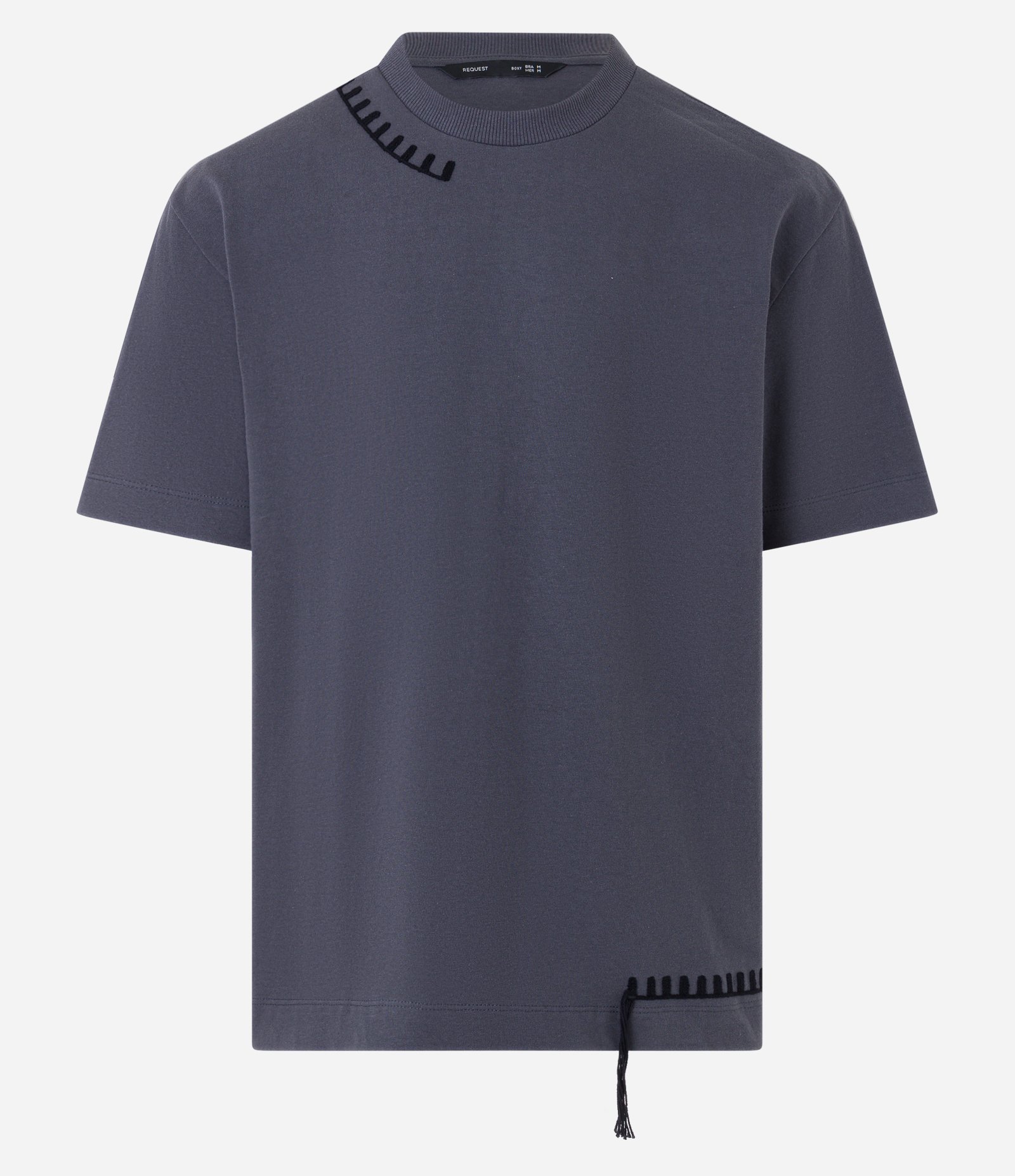 Camiseta em Algodão com Bordado Pespontos Cinza 1