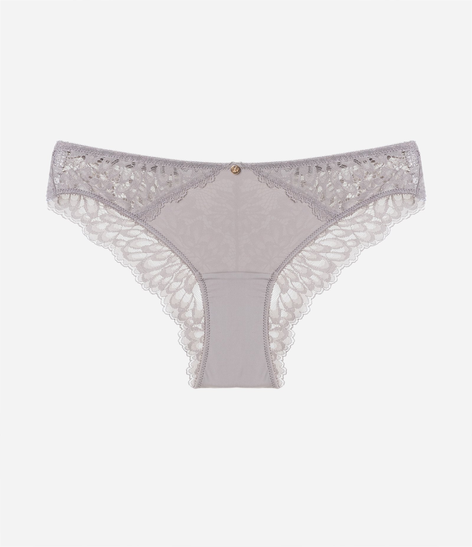 Calcinha Biquíni em Poliamida com Detalhes em Renda Cinza 5