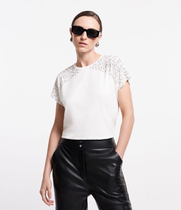 Blusa em Algodão com Strass em Padronagem Animal Print Onça