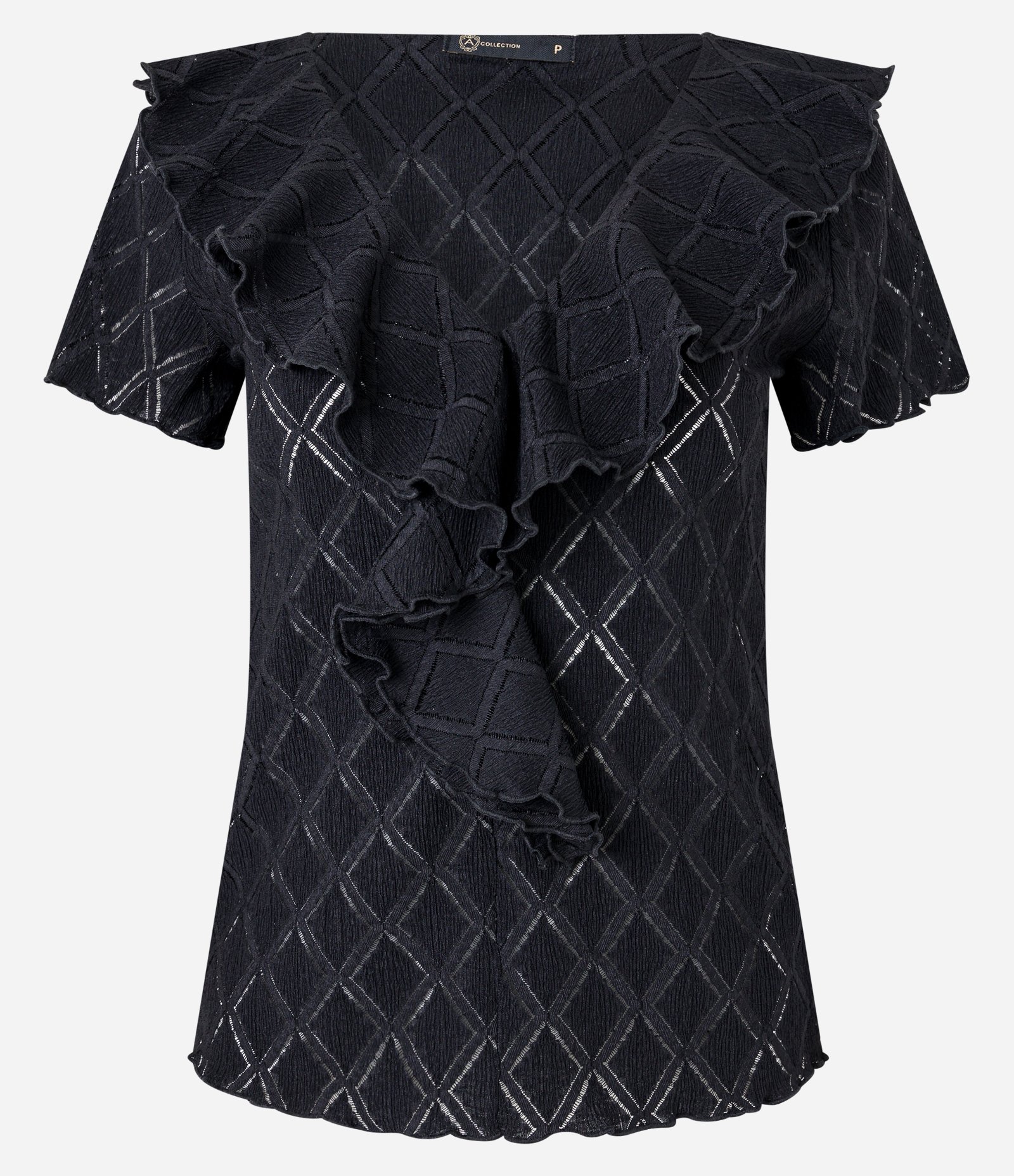 Blusa com Babado Jabô no Decote e Padronagem Geométrica Texturizada Preto 5