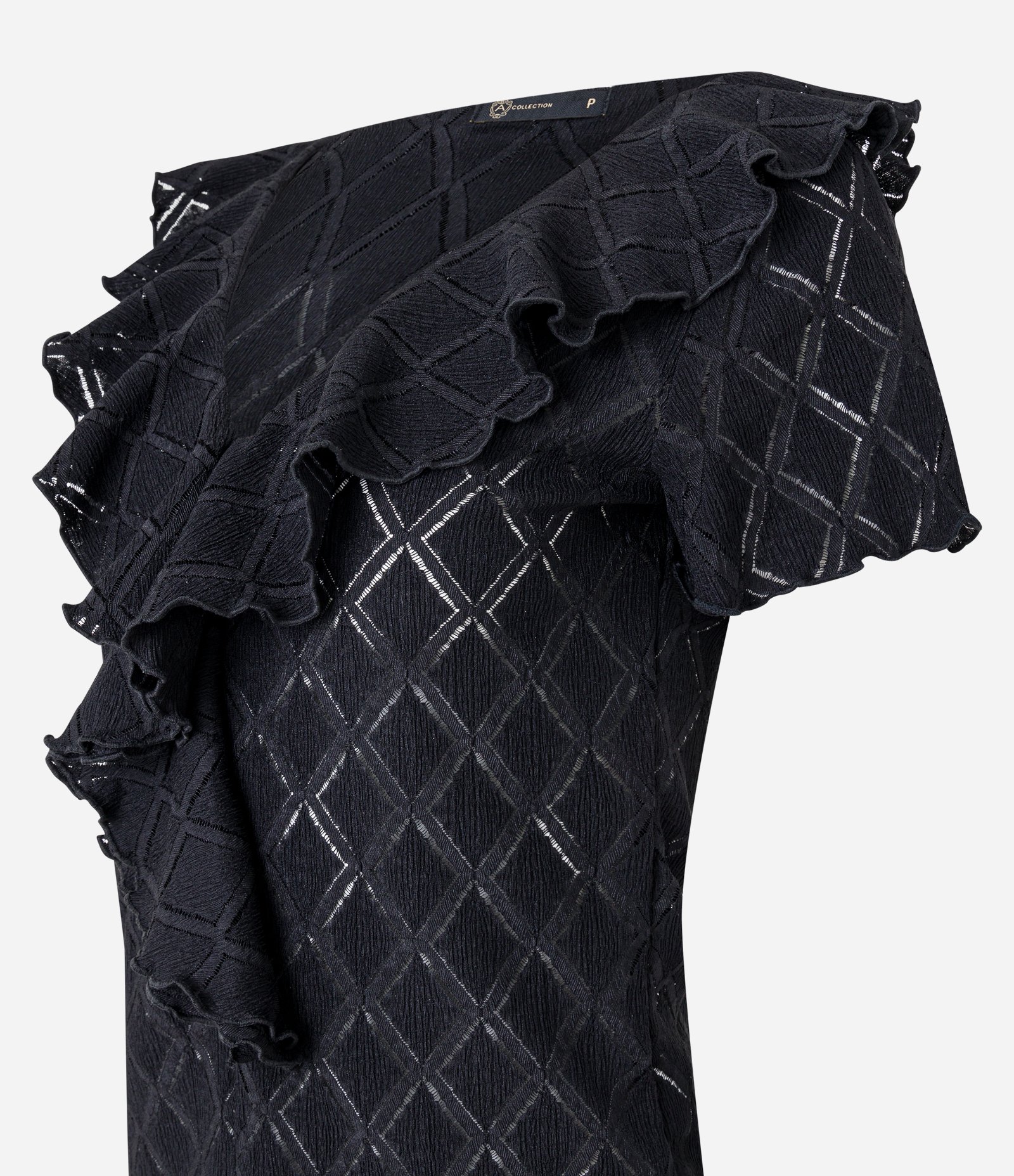 Blusa com Babado Jabô no Decote e Padronagem Geométrica Texturizada Preto 6