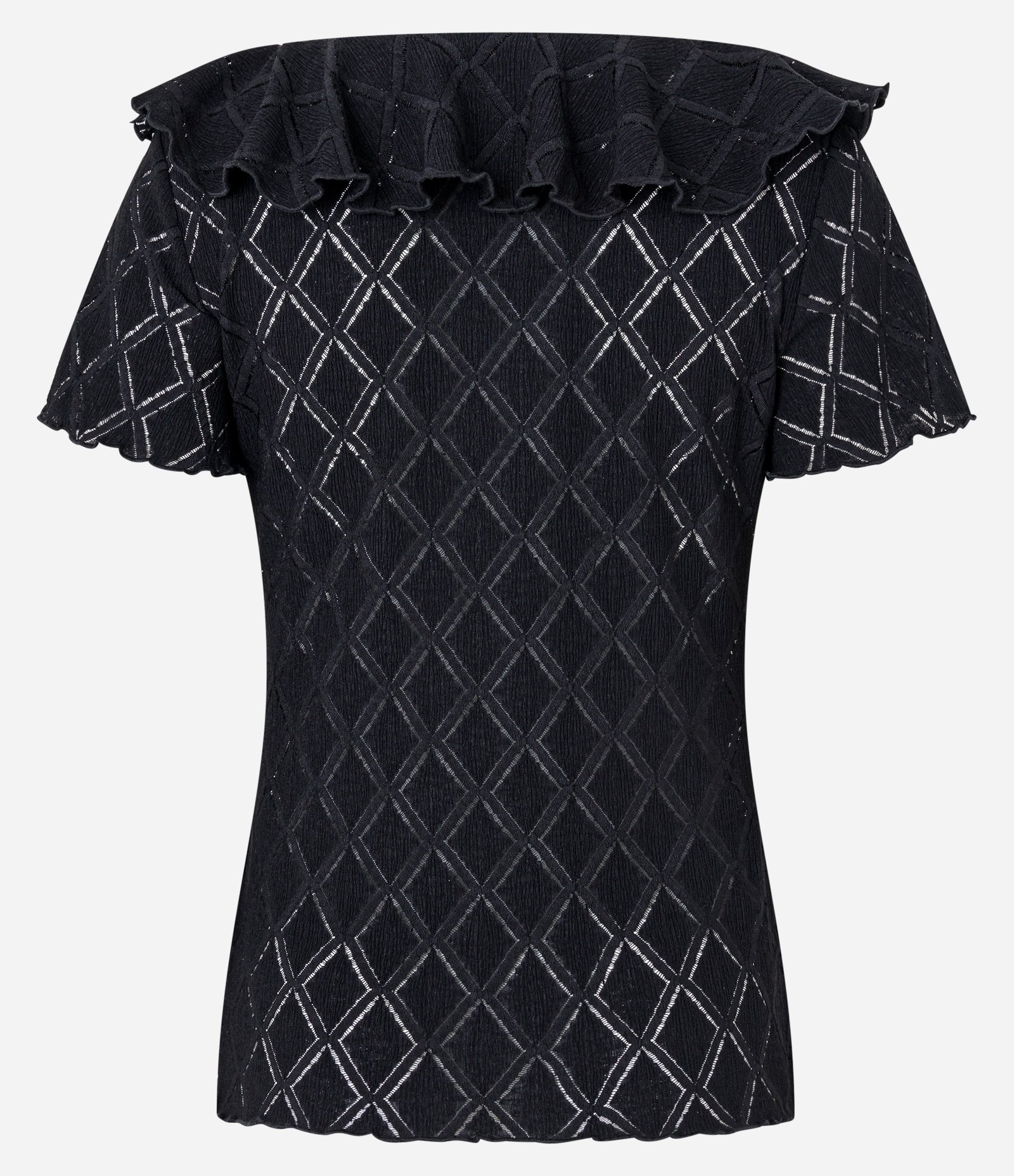 Blusa com Babado Jabô no Decote e Padronagem Geométrica Texturizada Preto 7