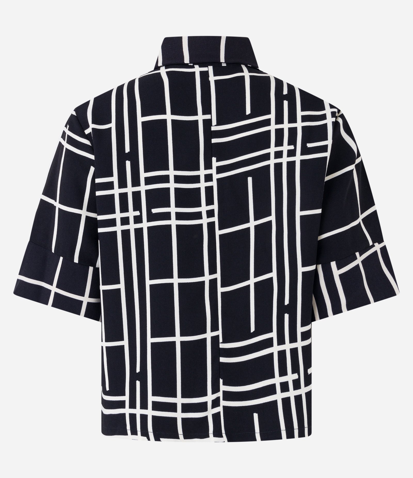 Camisa com Manga Curta Diferenciada e Estampa Geométrica Preto/ Branco 6