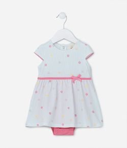 Vestido Body Infantil Listrado com Flores e Lacinho na Cintura - Tam 0 a 18 meses