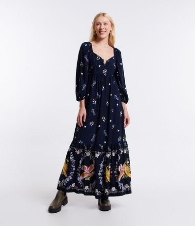 Vestido New Midi em Viscose com Estampa Floral Menor preço em Vestido New Midi em Viscose com Estampa Floral