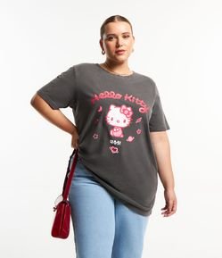 Blusa Alongada com Efeito Estonado e Estampa Hello Kitty Curve & Plus Size