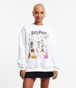 Blusão Alongado em Moletom com Forro em Fleece e Estampa Harry Potter