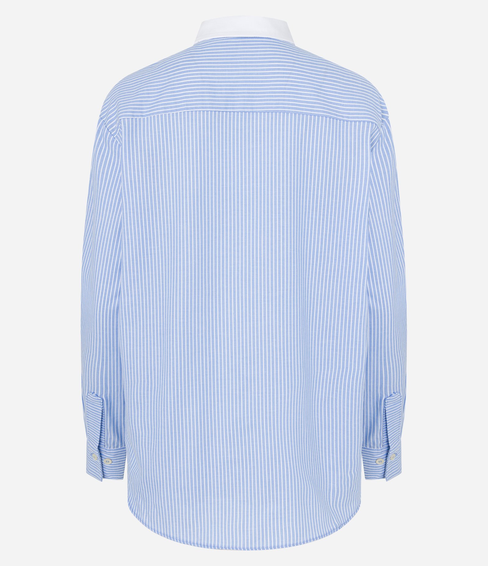 Camisa em Tricoline com Gola Contrastante e Estampa Listrada Azul/ Branco 8