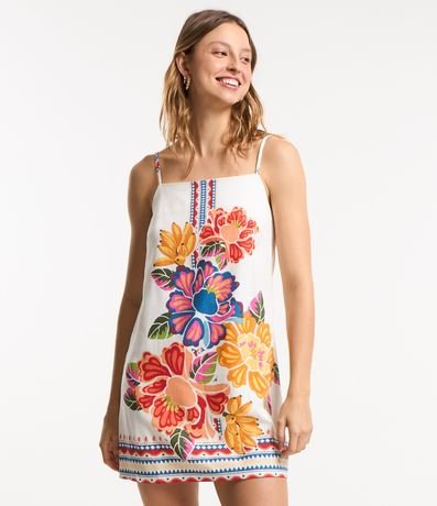 Vestido Curto em Viscose com Linho com Estampa Floral Menor preço em Vestido Curto em Viscose com Linho com Estampa Floral