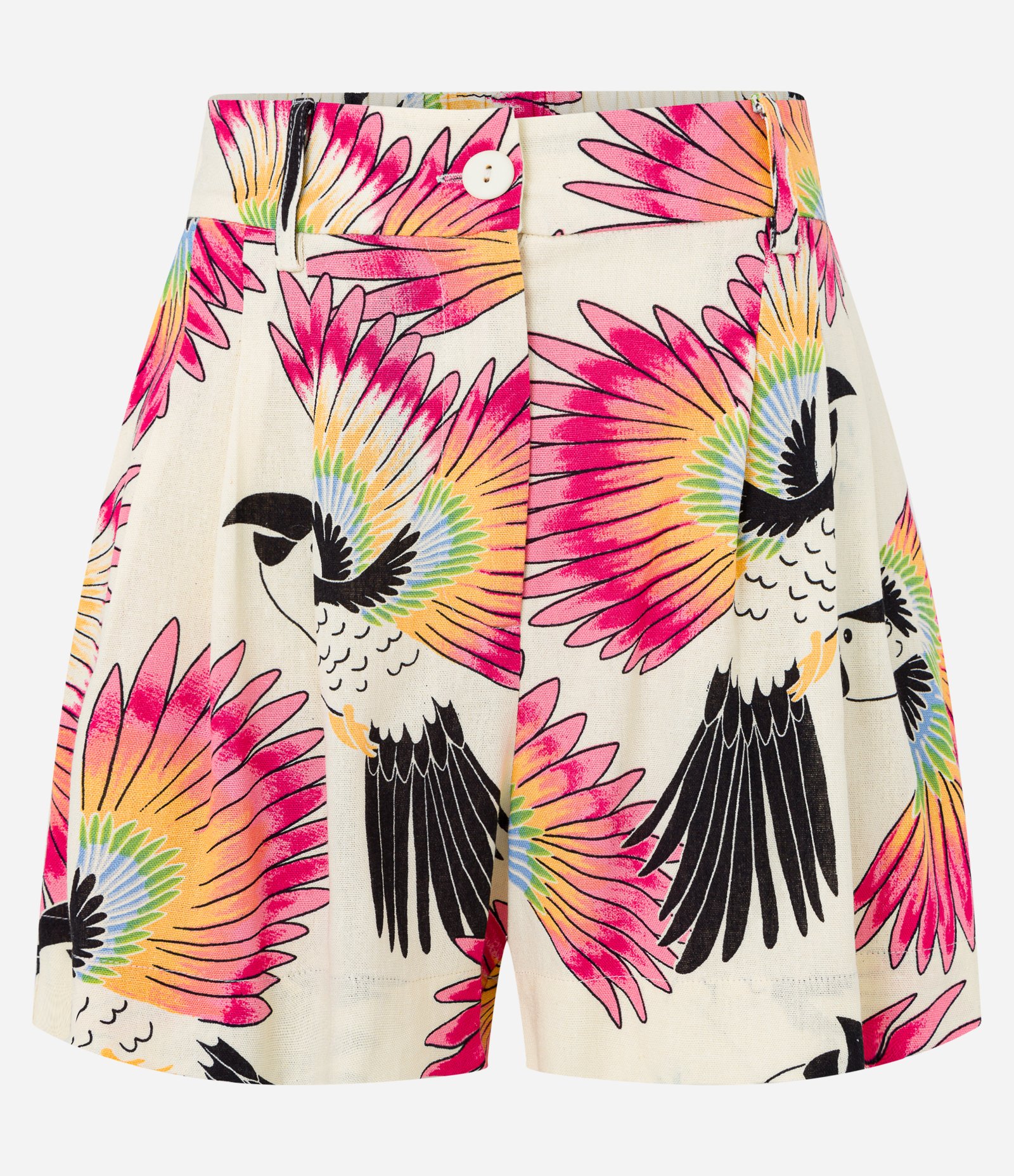 Short em Linho com Pregas e Araras Estampadas Shortbread 5
