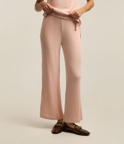 Calça Reta em Ribana com Cós Elástico e Texturas