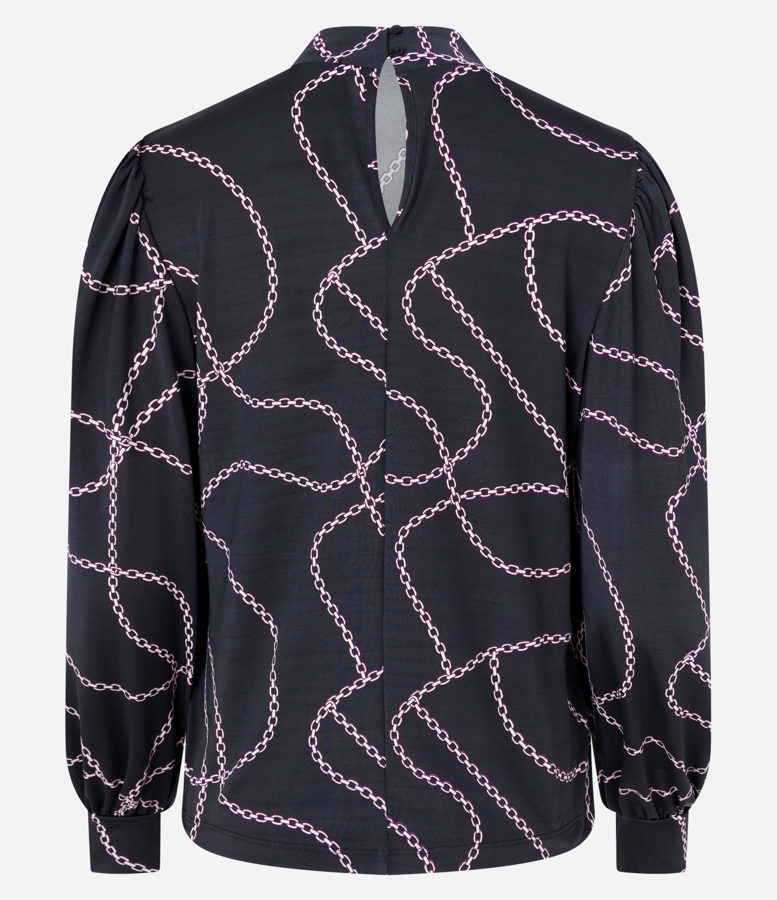 Blusa em Jersey com Manga Bufante e Estampa Correntes Preto 6