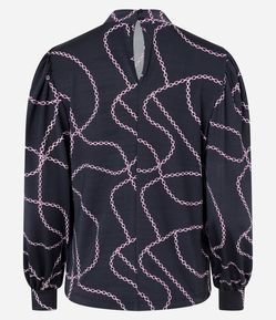 Blusa em Jersey com Manga Bufante e Estampa Correntes