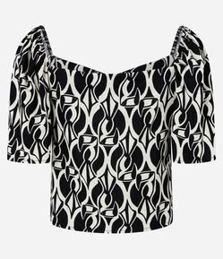 Blusa em Viscose e Linho com Manga Ampla e Estampa Tucanos