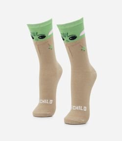 Meia Cano Alto em Algodão com Estampa do Baby Yoda