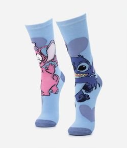 Meia Cano Alto com Estampa Stitch e Angel