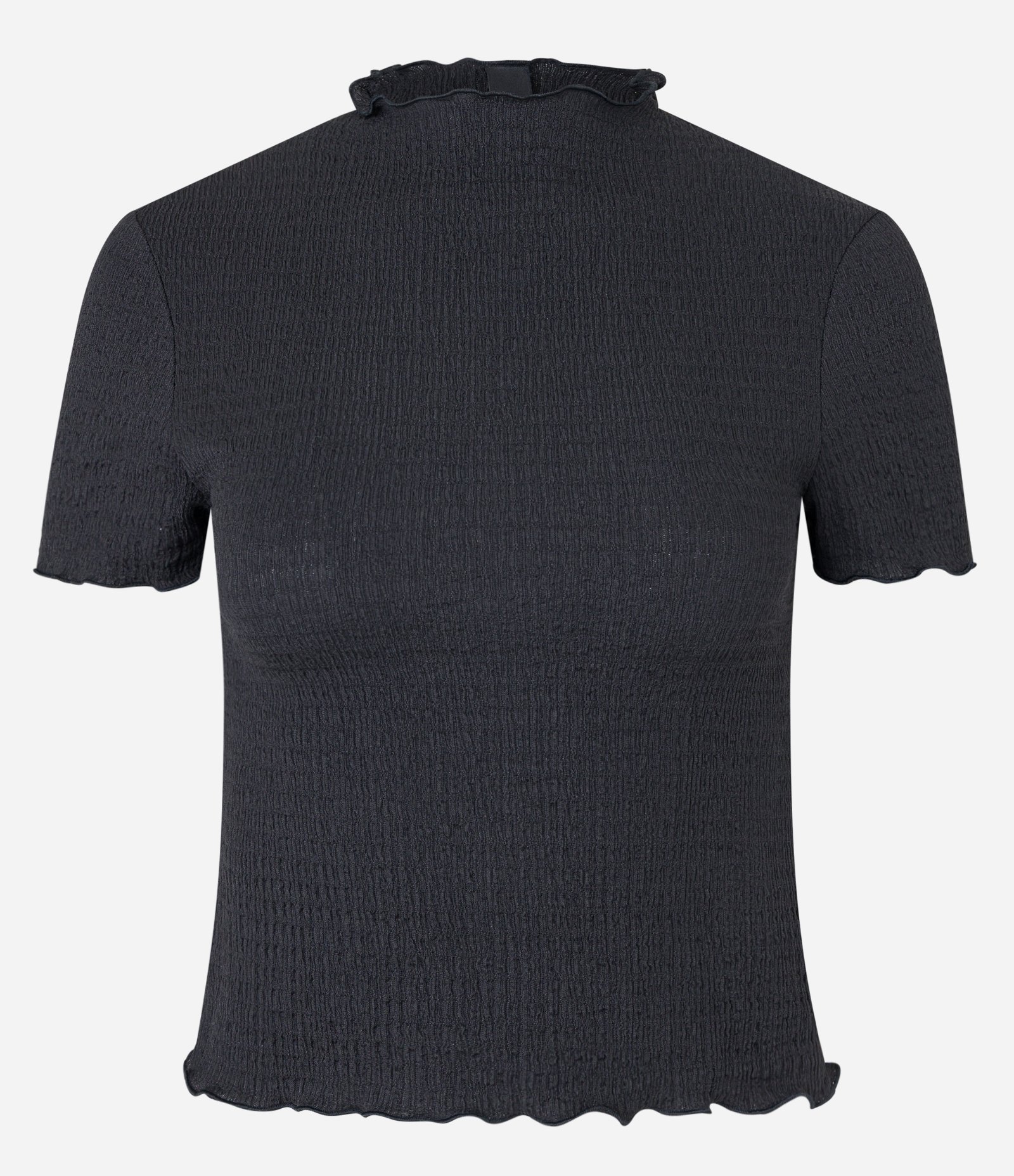 Blusa Texturizada com Gola Alta com Frufru Preto 5