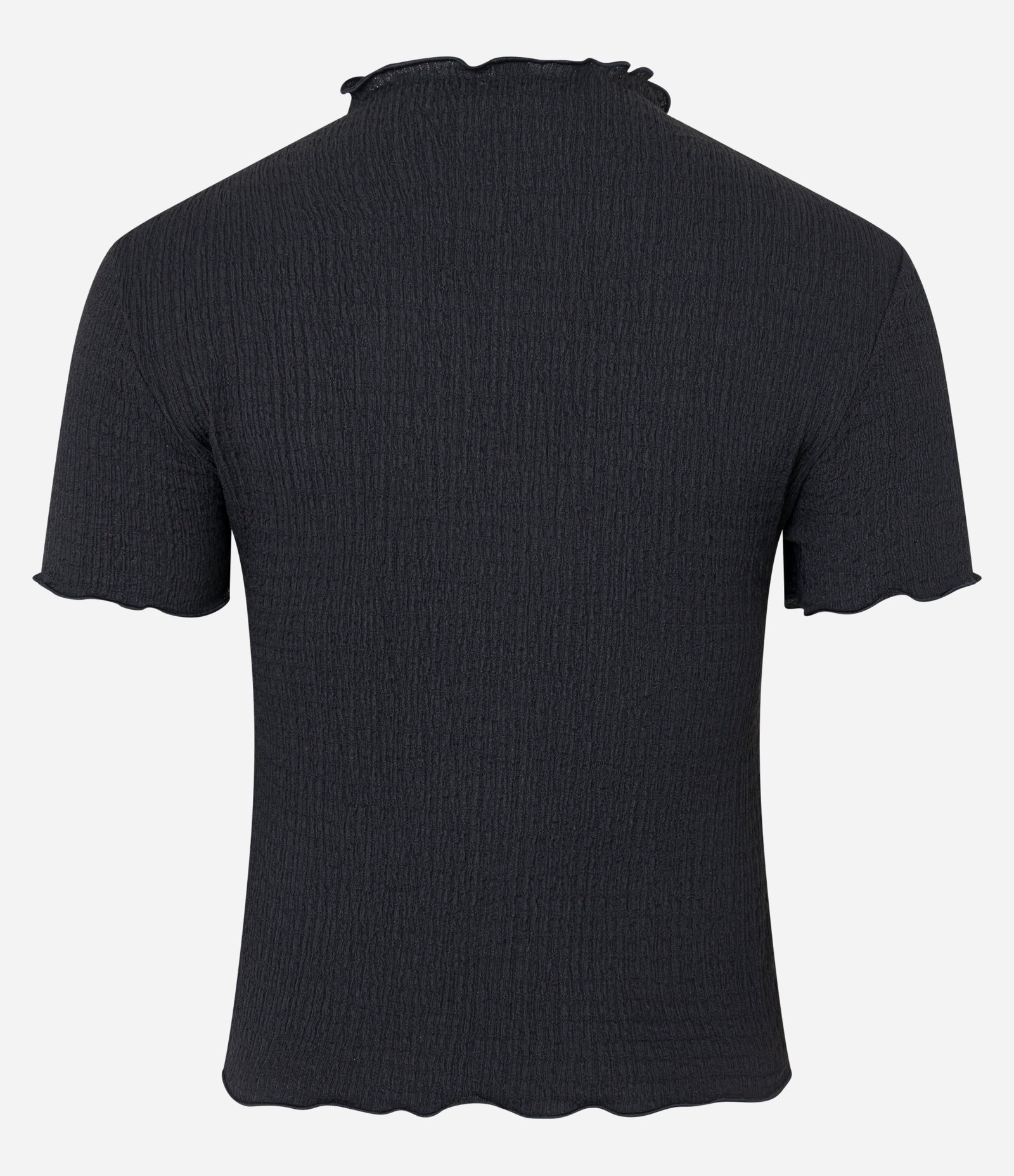 Blusa Texturizada com Gola Alta com Frufru Preto 6