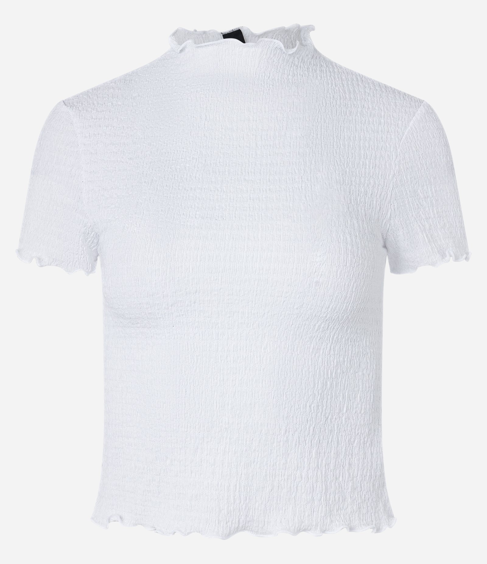 Blusa Texturizada com Gola Alta com Frufru Branco 5