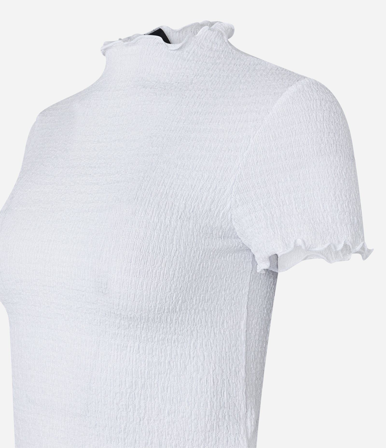 Blusa Texturizada com Gola Alta com Frufru Branco 6