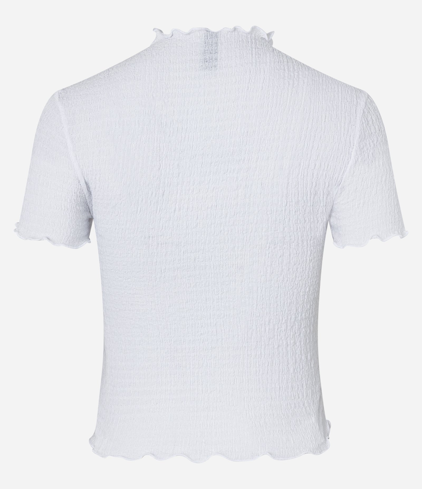 Blusa Texturizada com Gola Alta com Frufru Branco 7