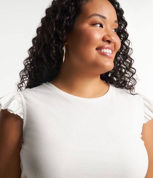 Blusa em Algodão com Mangas de Babado Curve & Plus Size Branco Neve 4