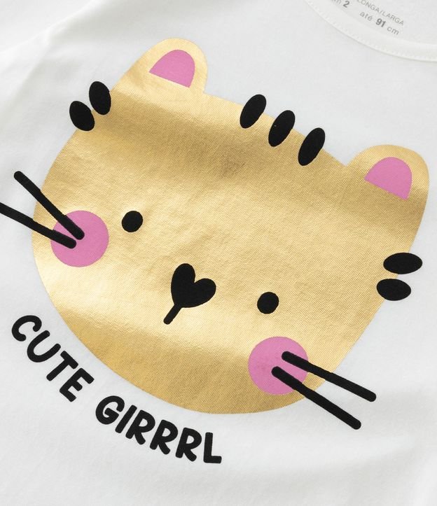 Camiseta Infantil Manga Longa com Estampa de Gatinho - Tam 1 a 5 anos Branco 3