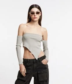 Blusa Tomara que Caia Cropped em Ribana com Barra Assimétrica