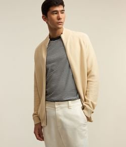 Blusão Aberto em Algodão com Zíper e Textura