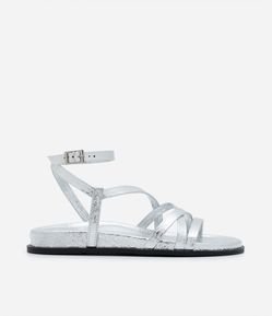 Sandália Rasteira Metalizada com Multi Tiras Cruzadas