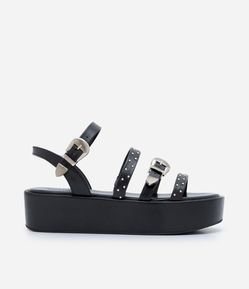 Sandália Flatform com Tiras de Fivelas e Tachas