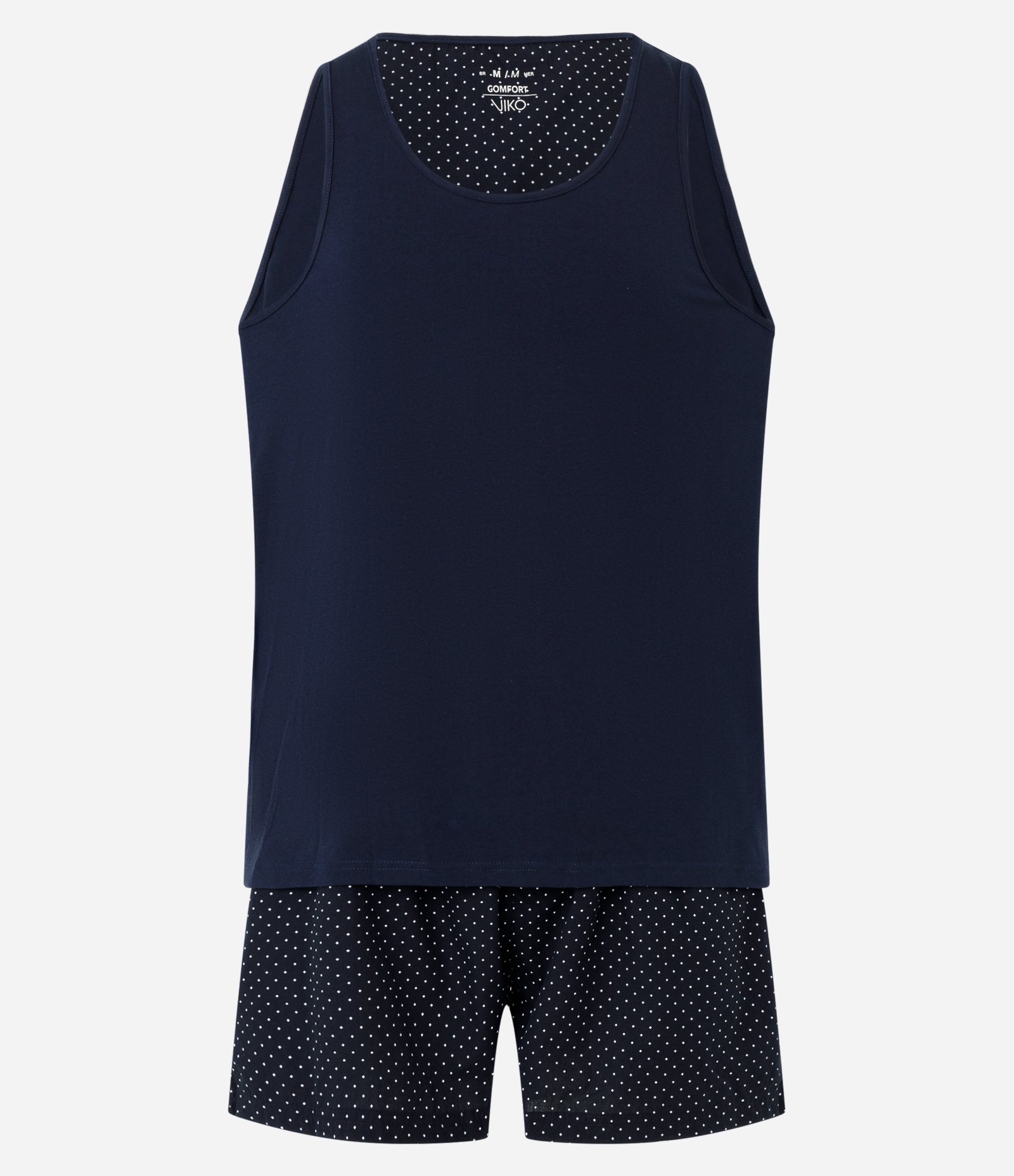 Pijama Curto em Algodão Regata e Bermuda com Estampa Poá Azul Marinho 1