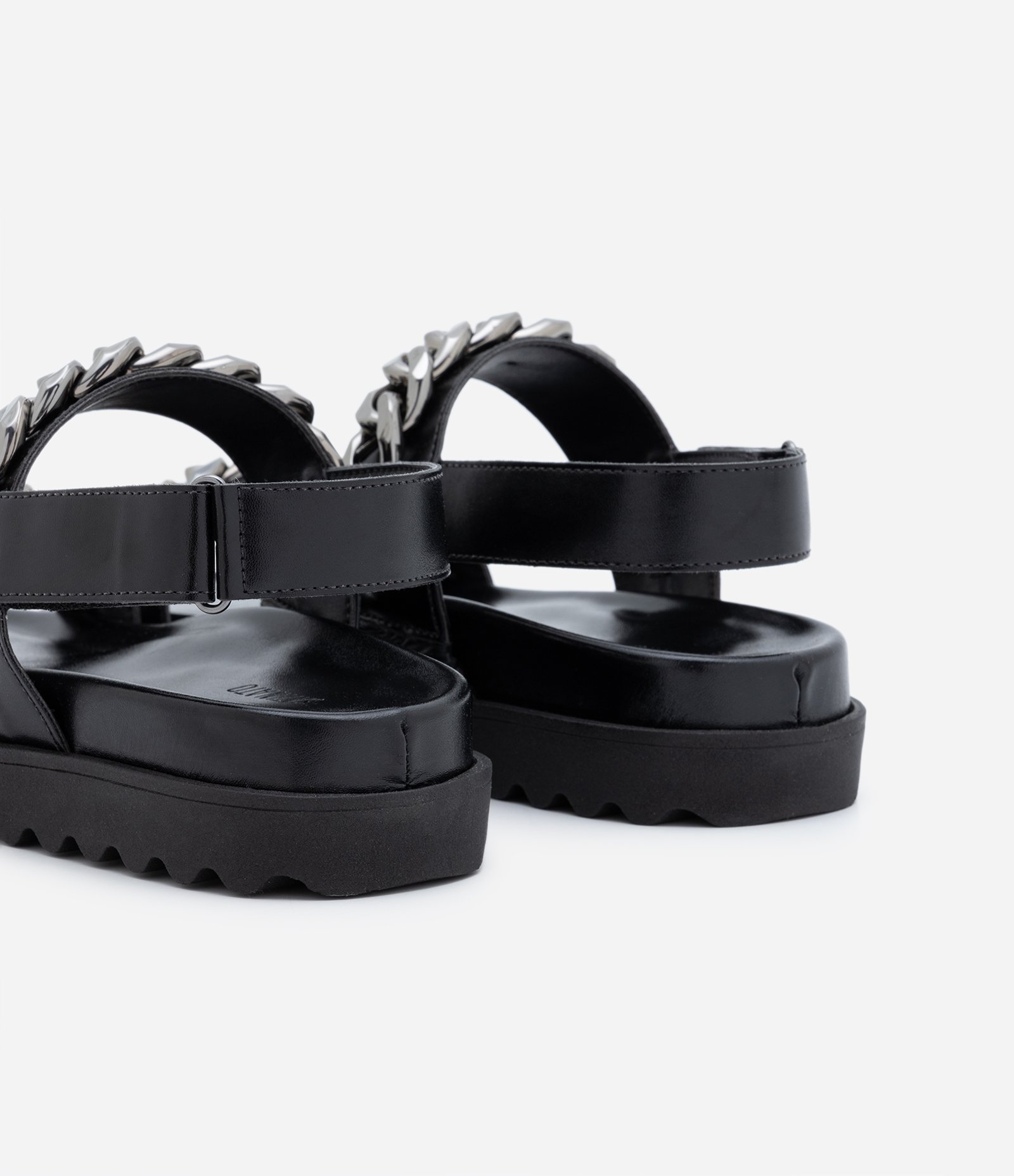 Sandália Rasteira Sport Sandal com Correntes e Velcro Preto 3