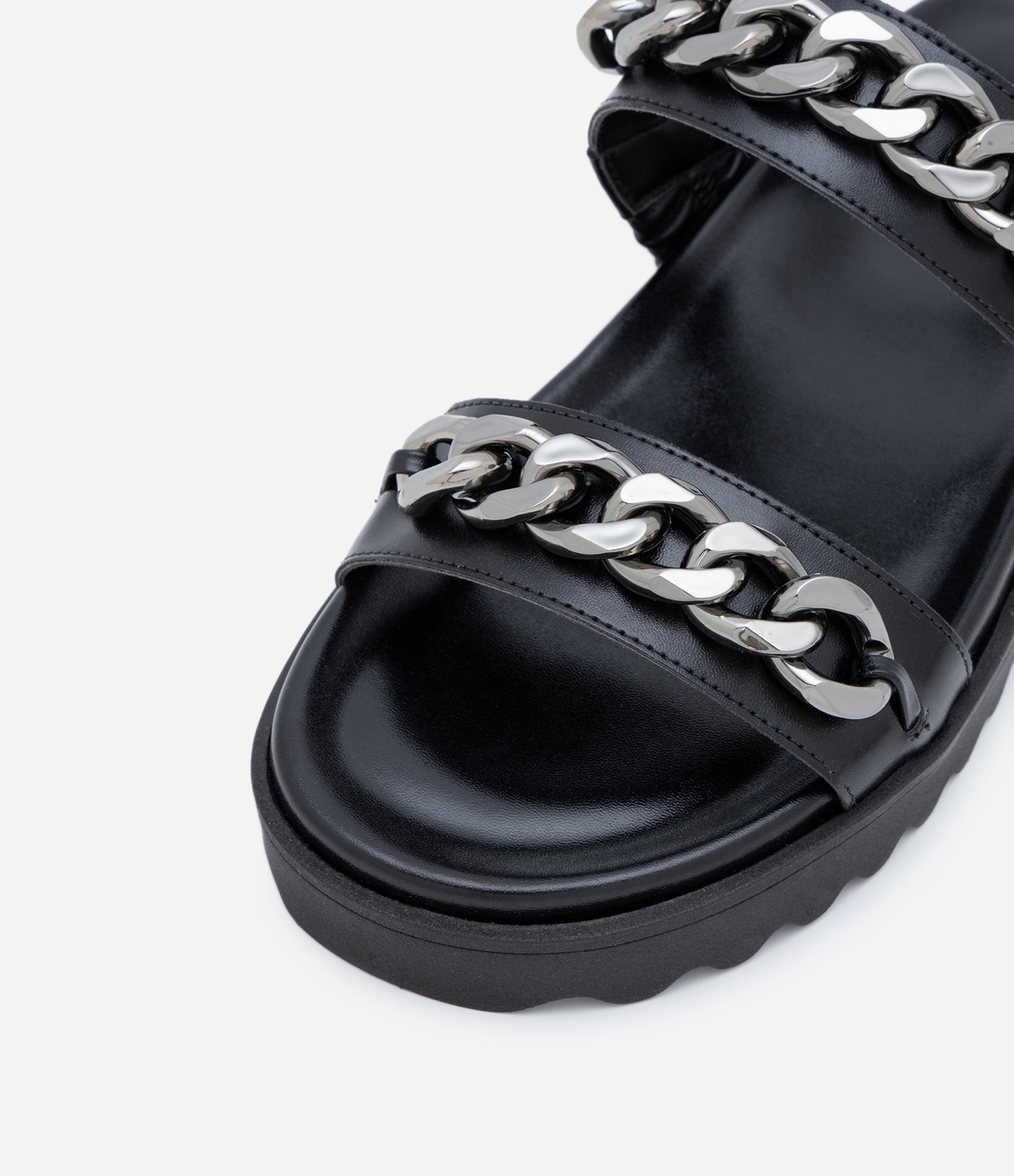 Sandália Rasteira Sport Sandal com Correntes e Velcro Preto 5