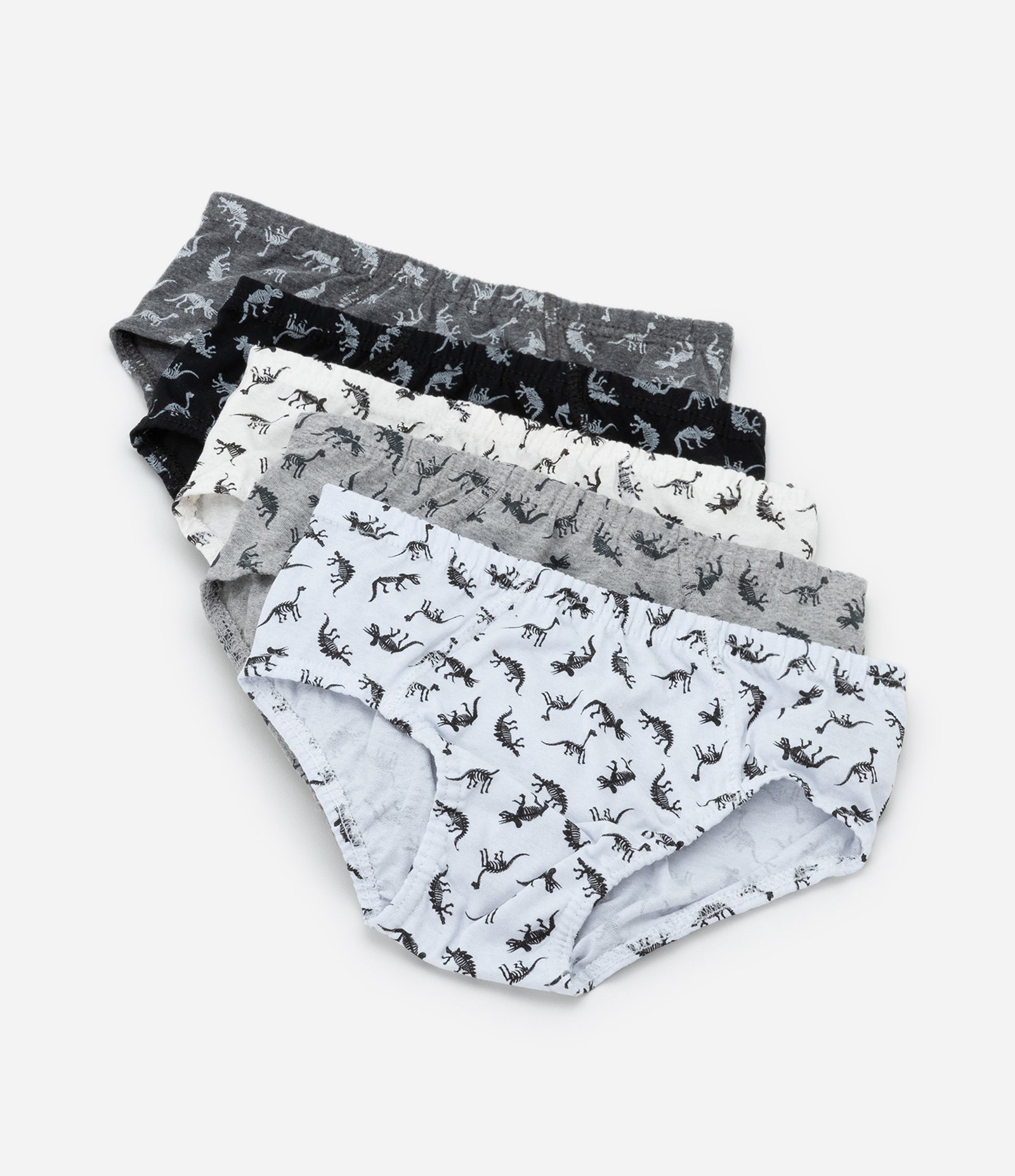 Kit 05 Cuecas Brief Infantil com Estampa de Dino - Tam 4 a 14 anos Multicores 1