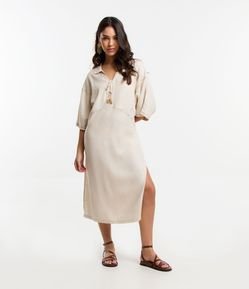 Saída de Praia Vestido em Viscolinho com Amarração com Sol