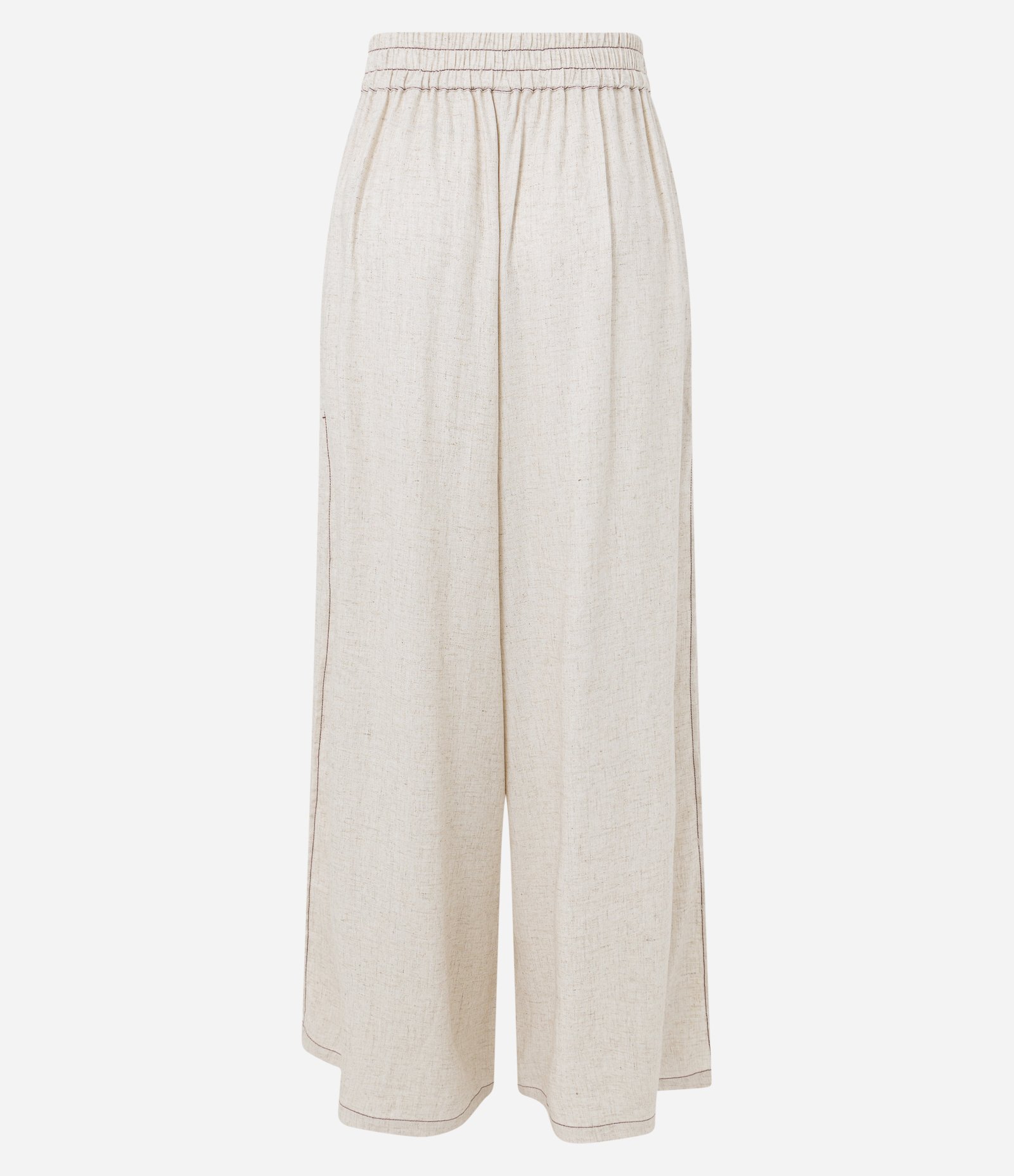 Saída de Praia Calça Pantalona em Viscolinho com Sol Metalizado no Cós Bege 6