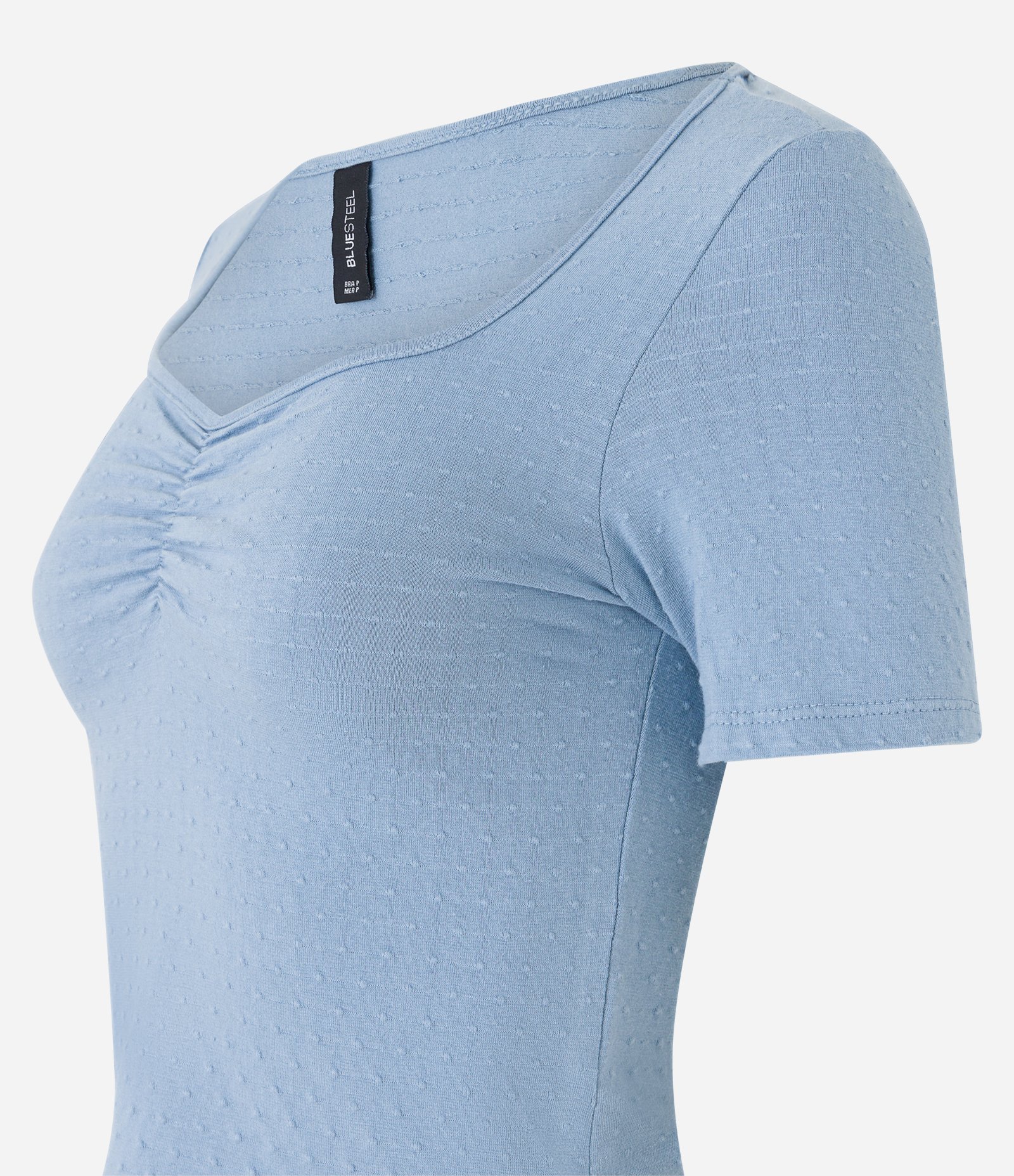Blusa em Algodão Texturizado com Franzido no Peito Azul 6
