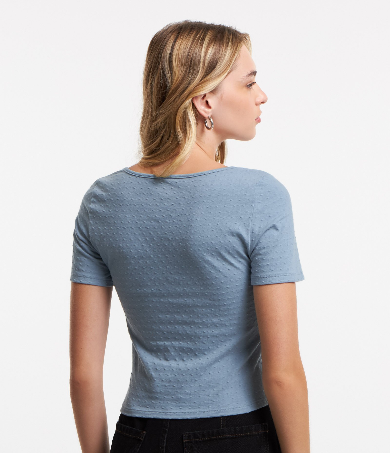 Blusa em Algodão Texturizado com Franzido no Peito Azul 3