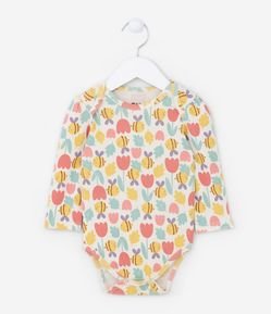 Body Longo Infantil com Estampa de Tulipas - Tam RN a 24 meses