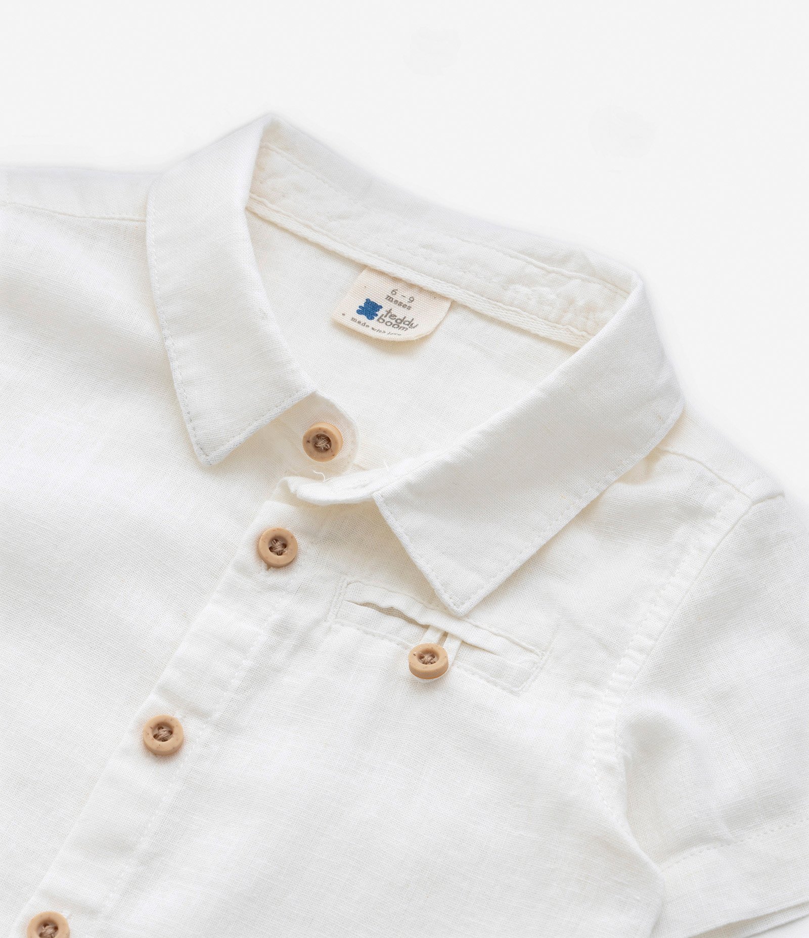 Camisa Infantil em Linho com Bolsinho - Tam 0 a 18 meses Branco 3