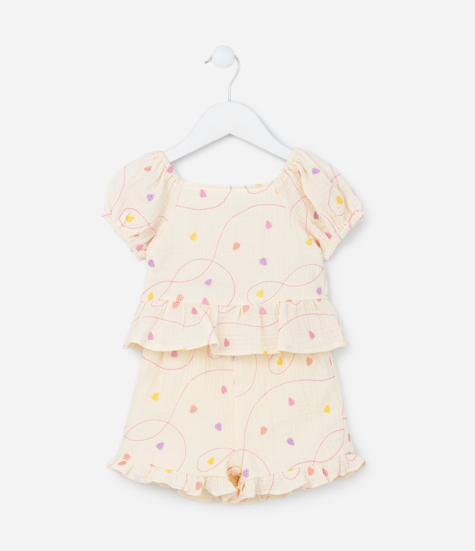 Conjunto Infantil com Babadinho e Bordado de Folhinhas - Tam 1 a 5 Anos Bege 1