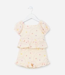 Conjunto Infantil com Babadinho e Bordado de Folhinhas - Tam 1 a 5 Anos