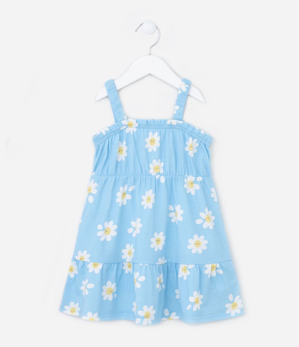 Vestido Infantil com Estampa de Margaridas e Babado Tam a - Main Image