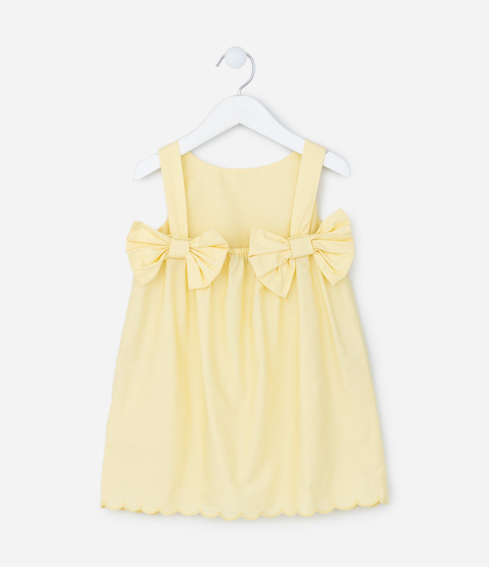 Vestido Infantil em Tricoline com Laços Aplicados - Tam 1 a 5 Anos Amarelo 2